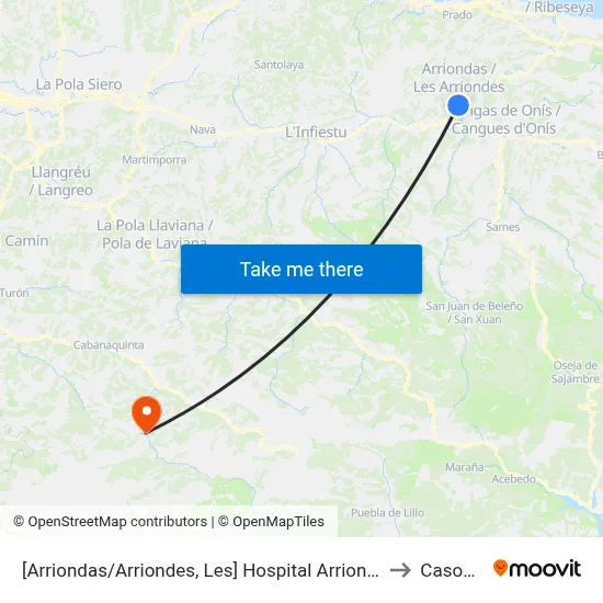 [Arriondas/Arriondes, Les]  Hospital Arriondas [Cta 03833] to Casomera map