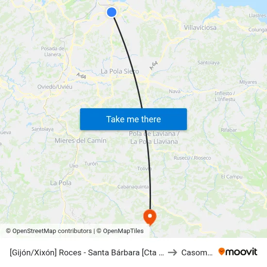 [Gijón/Xixón]  Roces - Santa Bárbara [Cta 06447] to Casomera map