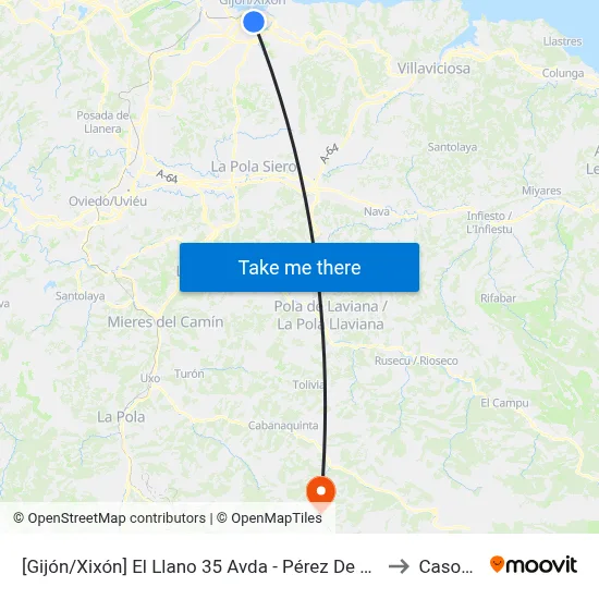 [Gijón/Xixón]  El Llano 35 Avda - Pérez De Ayala [Cta 06856] to Casomera map