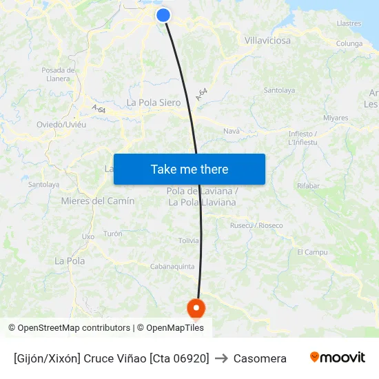 [Gijón/Xixón]  Cruce Viñao [Cta 06920] to Casomera map
