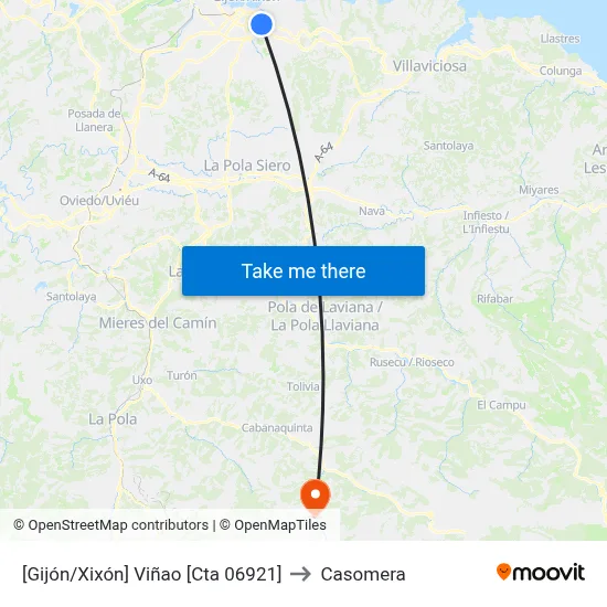 [Gijón/Xixón]  Viñao [Cta 06921] to Casomera map