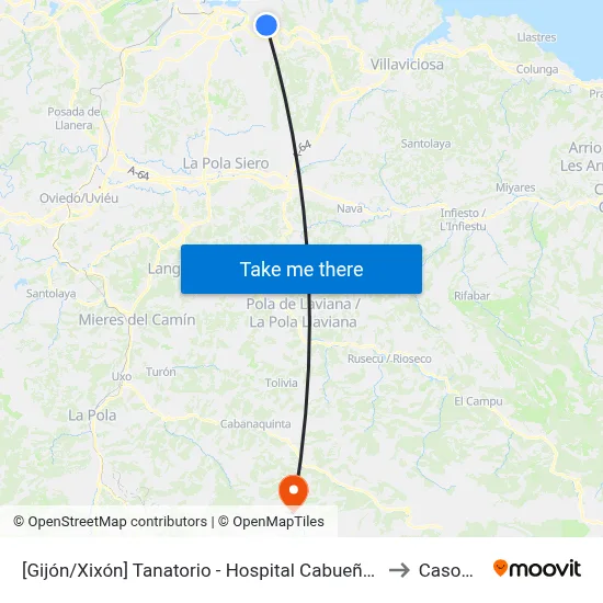 Tanatorio - Hospital Cabueñes to Casomera map