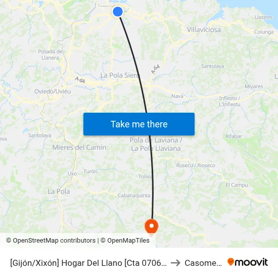 [Gijón/Xixón]  Hogar Del Llano [Cta 07065] to Casomera map