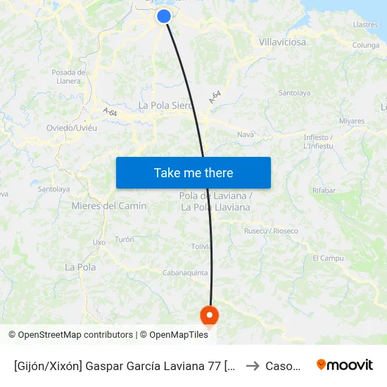 [Gijón/Xixón]  Gaspar García Laviana 77 [Cta 07418] to Casomera map