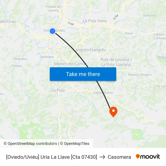 [Oviedo/Uviéu]  Uría La Llave [Cta 07430] to Casomera map