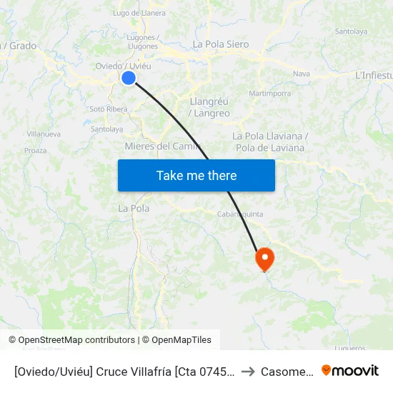 [Oviedo/Uviéu]  Cruce Villafría [Cta 07453] to Casomera map