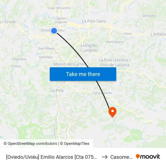 [Oviedo/Uviéu]  Emilio Alarcos [Cta 07573] to Casomera map