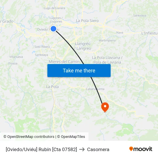 [Oviedo/Uviéu]  Rubín [Cta 07582] to Casomera map