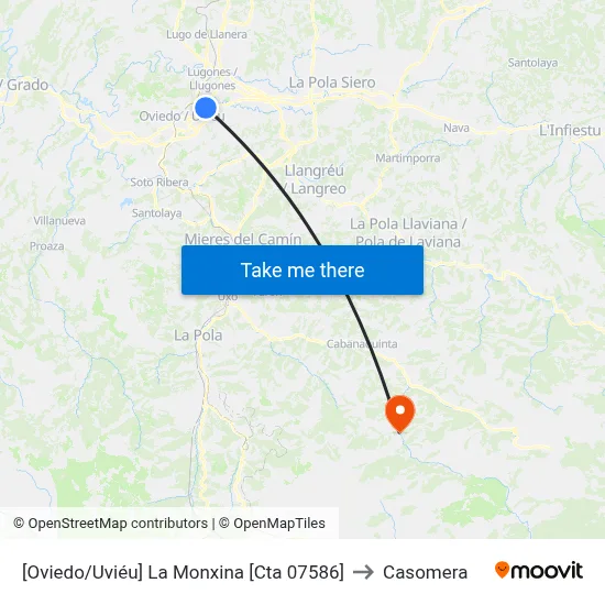 [Oviedo/Uviéu]  La Monxina [Cta 07586] to Casomera map