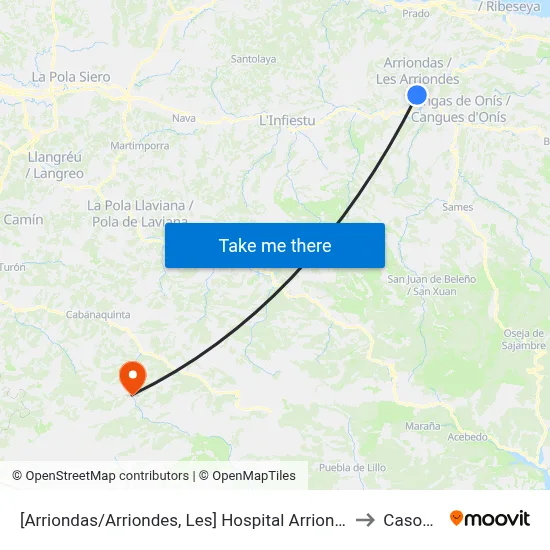 [Arriondas/Arriondes, Les]  Hospital Arriondas [Cta 07716] to Casomera map