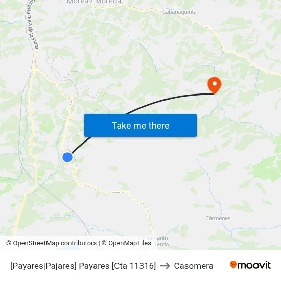 [Payares|Pajares]  Payares [Cta 11316] to Casomera map