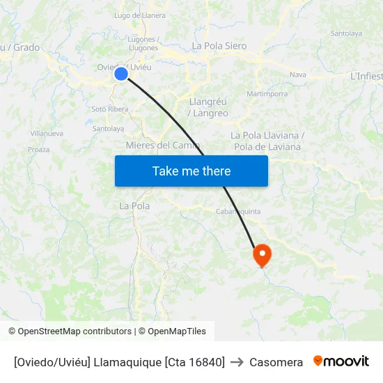 [Oviedo/Uviéu]  Llamaquique [Cta 16840] to Casomera map