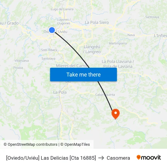 [Oviedo/Uviéu]  Las Delicias [Cta 16885] to Casomera map