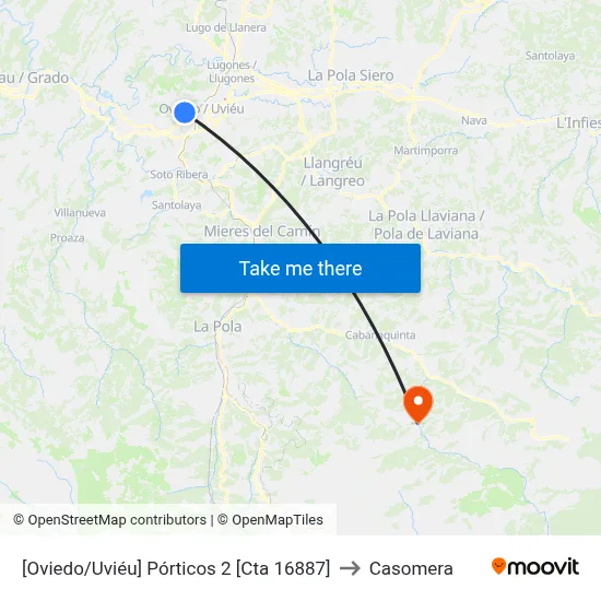 [Oviedo/Uviéu]  Pórticos 2 [Cta 16887] to Casomera map