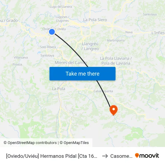 [Oviedo/Uviéu]  Hermanos Pidal [Cta 16927] to Casomera map
