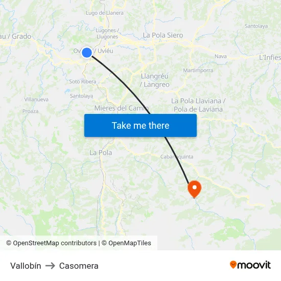 Vallobín to Casomera map
