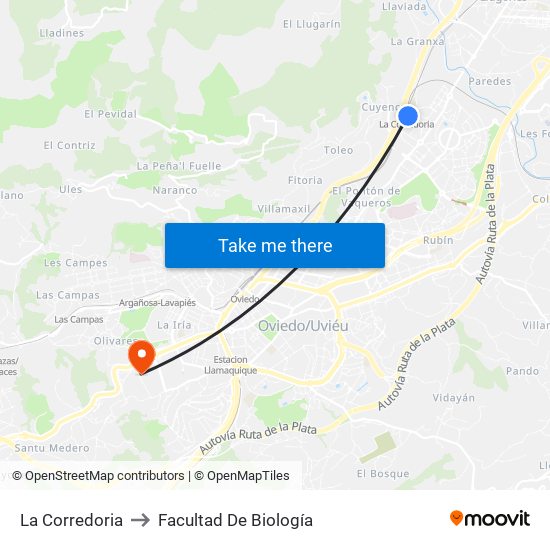 La Corredoria to Facultad De Biología map