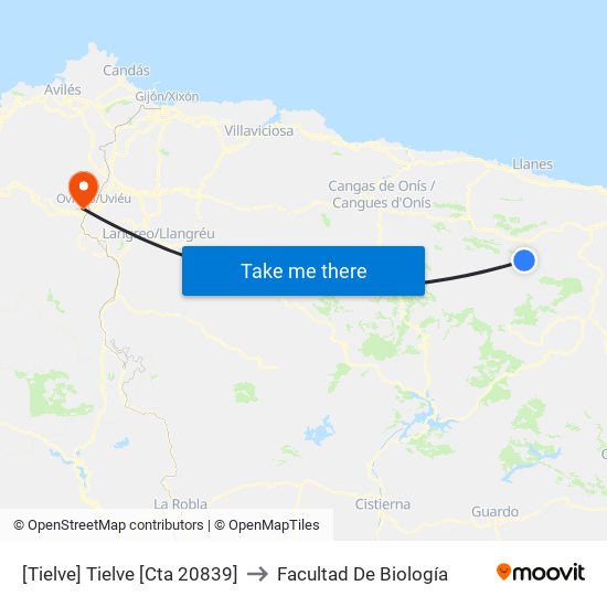[Tielve]  Tielve [Cta 20839] to Facultad De Biología map