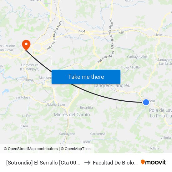 [Sotrondio]  El Serrallo [Cta 00445] to Facultad De Biología map