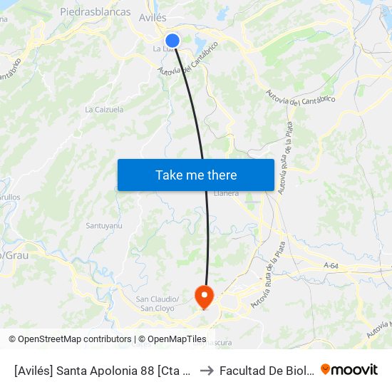 [Avilés]  Santa Apolonia 88 [Cta 01085] to Facultad De Biología map