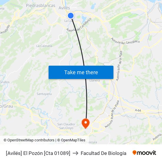 [Avilés]  El Pozón [Cta 01089] to Facultad De Biología map
