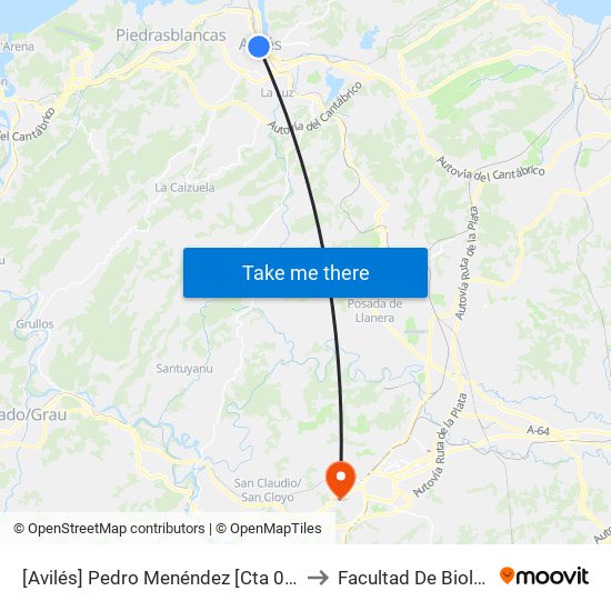 [Avilés]  Pedro Menéndez [Cta 01092] to Facultad De Biología map