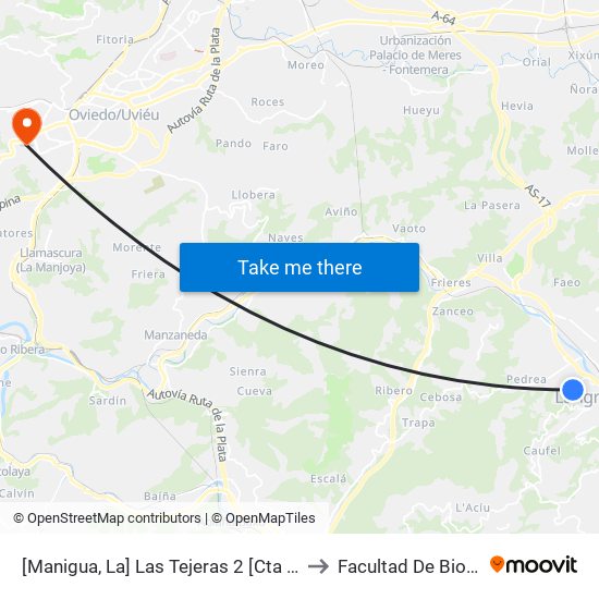 [Manigua, La]  Las Tejeras 2 [Cta 01163] to Facultad De Biología map