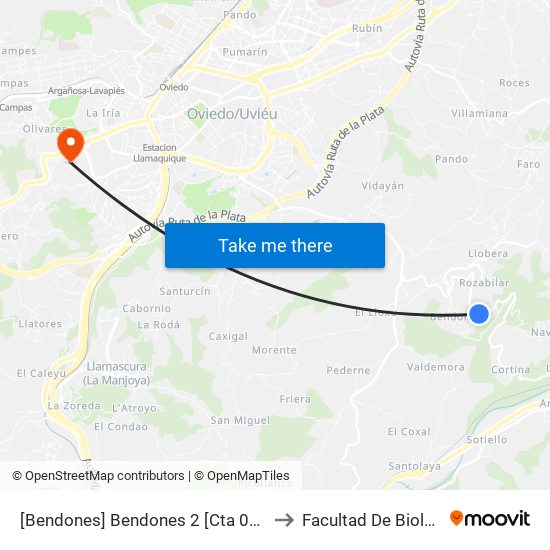 [Bendones]  Bendones 2 [Cta 01240] to Facultad De Biología map