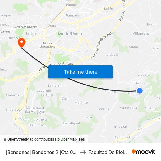 [Bendones]  Bendones 2 [Cta 01308] to Facultad De Biología map
