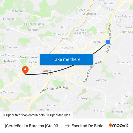[Cerdeño]  La Bárcena [Cta 03599] to Facultad De Biología map