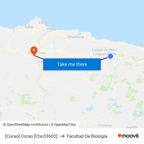 [Corao]  Corao [Cta 03602] to Facultad De Biología map
