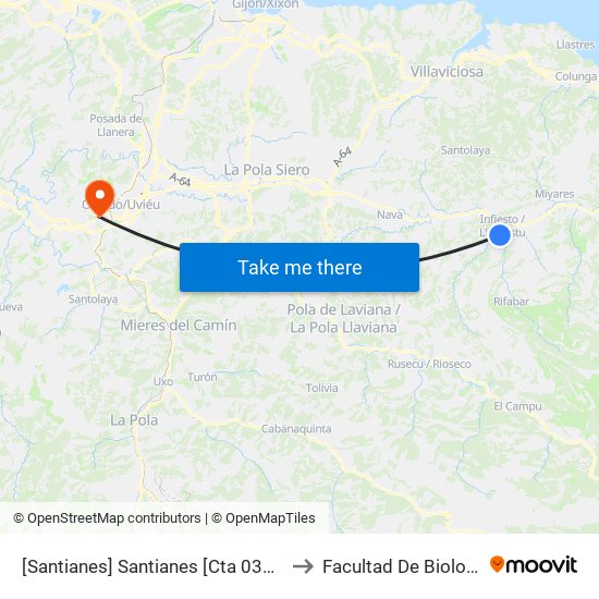 [Santianes]  Santianes [Cta 03734] to Facultad De Biología map