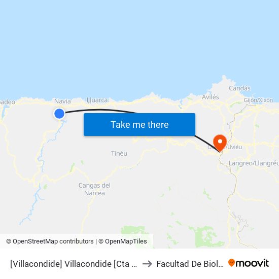 [Villacondide]  Villacondide [Cta 05771] to Facultad De Biología map