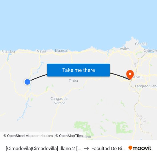 [Cimadevila|Cimadevilla]  Illano 2 [Cta 05834] to Facultad De Biología map