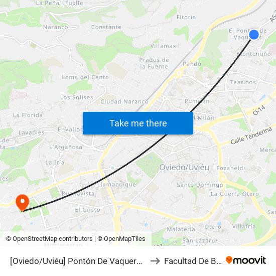 [Oviedo/Uviéu]  Pontón De Vaqueros [Cta 07421] to Facultad De Biología map