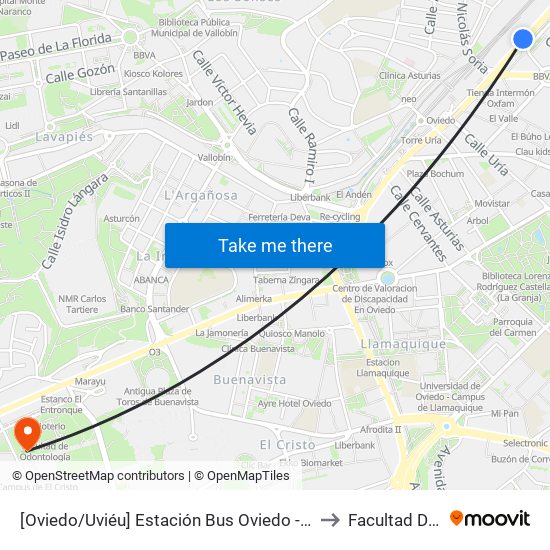 [Oviedo/Uviéu]  Estación Bus Oviedo - Pepe Cosmen [Cta 07426] to Facultad De Biología map