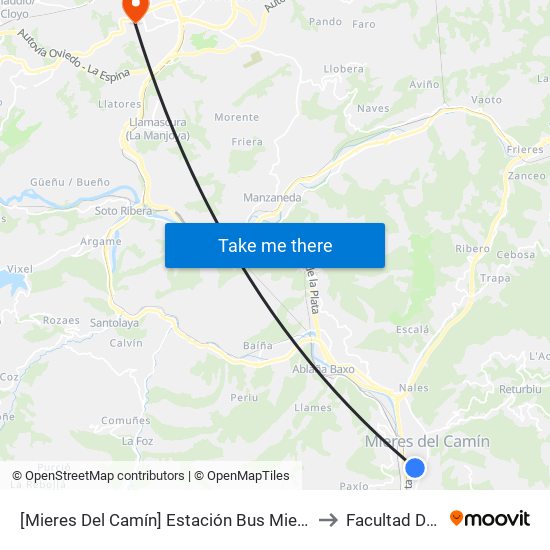 [Mieres Del Camín]  Estación Bus Mieres - Rotonda [Cta 16512] to Facultad De Biología map