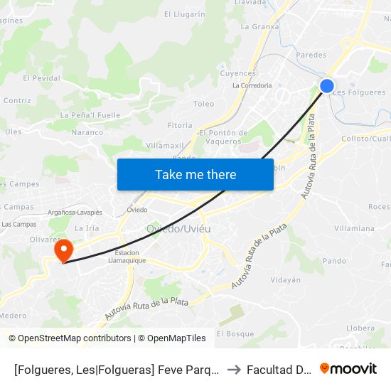 [Folgueres, Les|Folgueras]  Feve Parque Principado [Cta 16920] to Facultad De Biología map