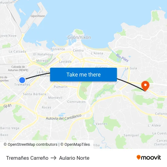 Tremañes Carreño to Aulario Norte map