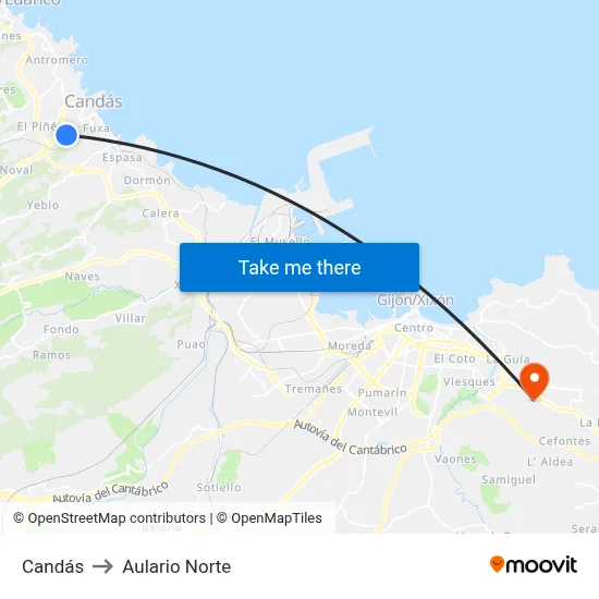 Candás to Aulario Norte map