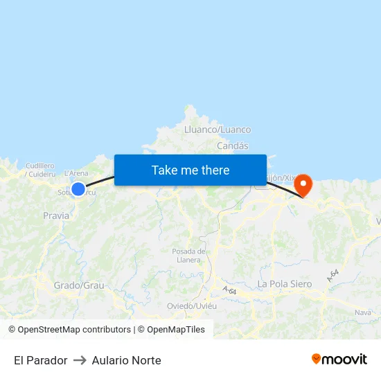 El Parador to Aulario Norte map