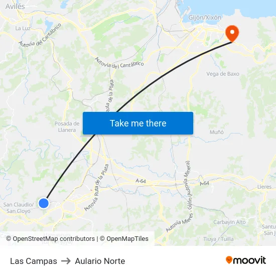 Las Campas to Aulario Norte map