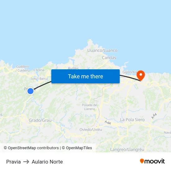 Pravia to Aulario Norte map
