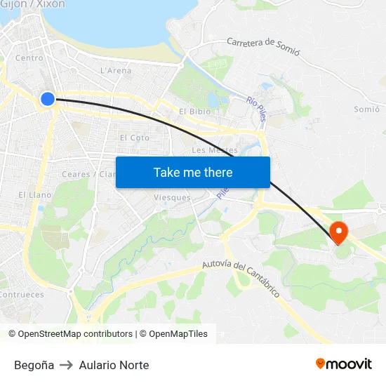 Begoña to Aulario Norte map