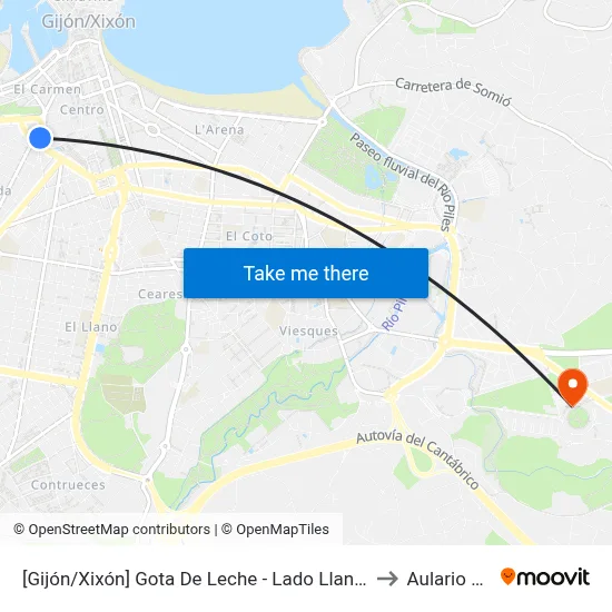 [Gijón/Xixón]  Gota De Leche - Lado Llanes [Cta 06812] to Aulario Norte map