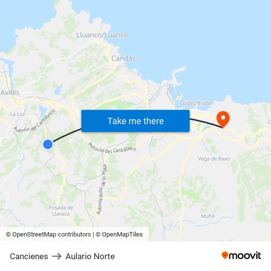 Cancienes to Aulario Norte map