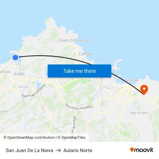 San Juan De La Nieva to Aulario Norte map