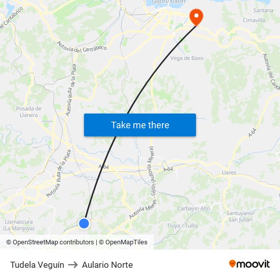 Tudela Veguín to Aulario Norte map