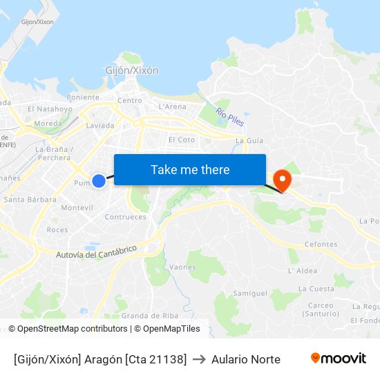 [Gijón/Xixón]  Aragón [Cta 21138] to Aulario Norte map