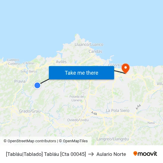 [Tabláu|Tablado]  Tabláu [Cta 00045] to Aulario Norte map